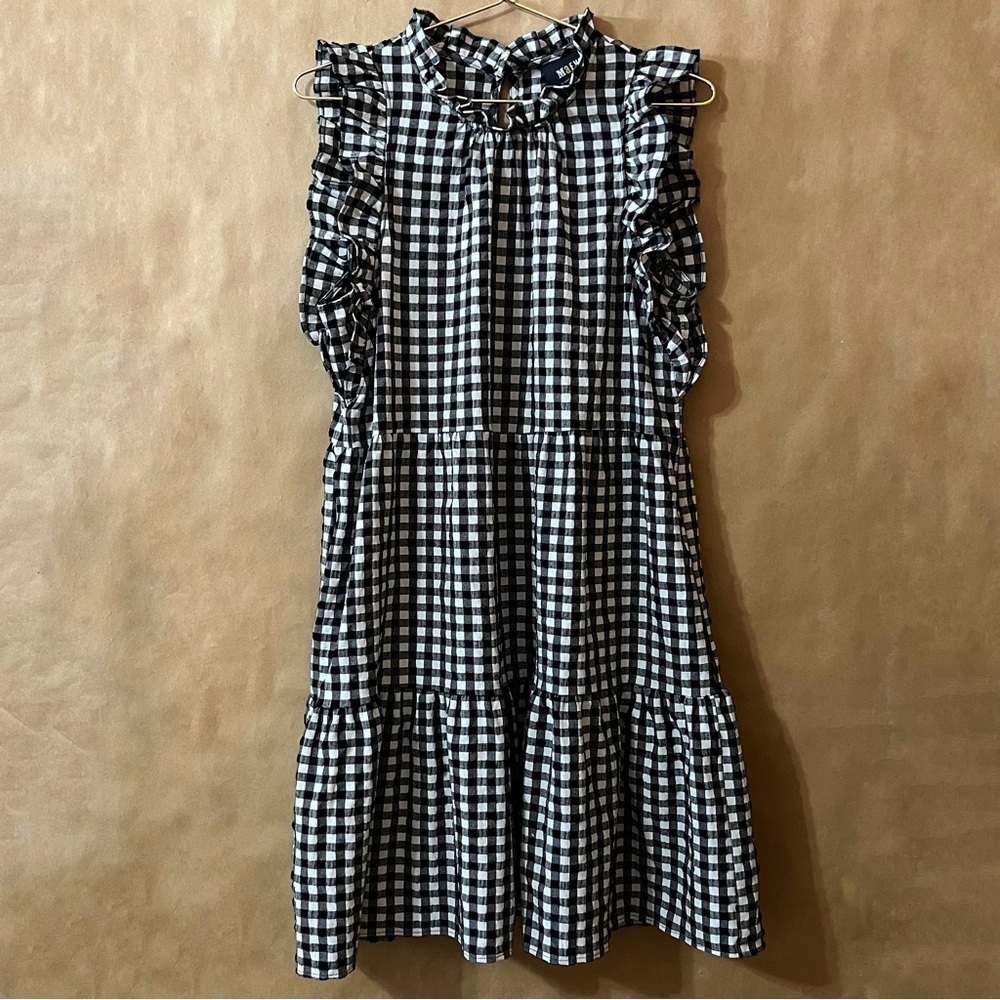 Anthropologie Maeve Lida Ruffled Mini Dress Tiered Popover Gingham Check Size M